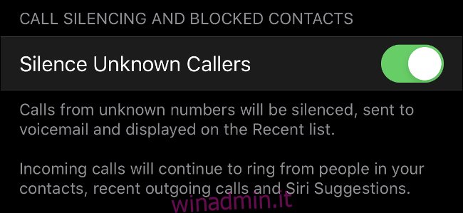 Silenzia i chiamanti sconosciuti in iOS 13