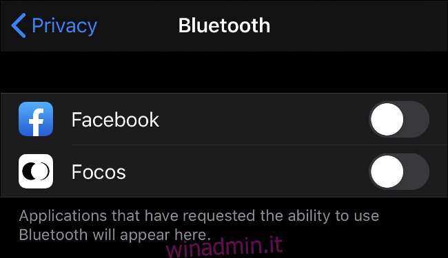 Nuove autorizzazioni Bluetooth in iOS 13