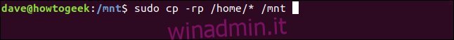 sudo cp -rp / home / * / mnt in una finestra di terminale