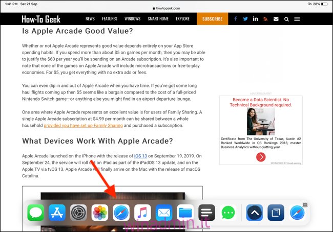 Tocca l'icona Safari dal Dock per aprire Safari App Expose