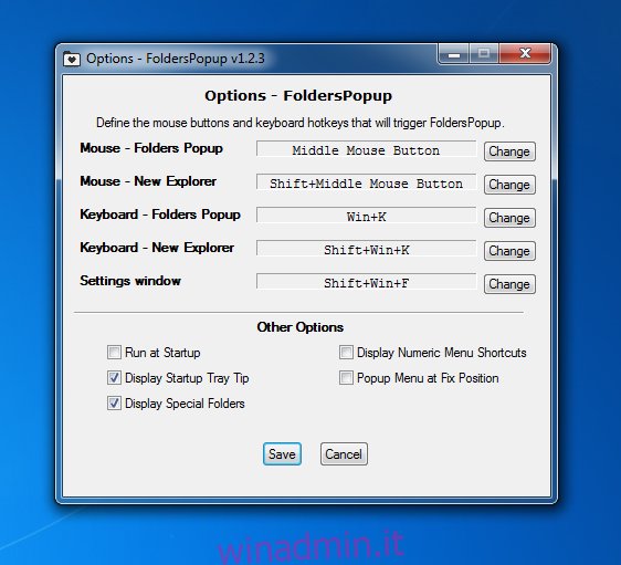 opzioni folderpopup