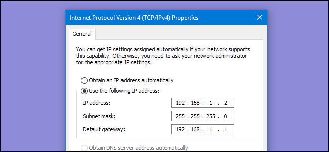 Finestra di dialogo IP4 con un indirizzo IP assegnato manualmente