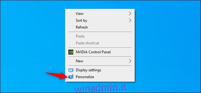 L'opzione Personalizza nel menu contestuale del desktop di Windows 10