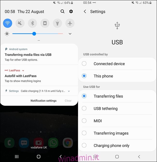 Opzioni di connessione USB Android