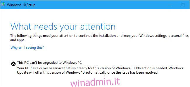 Cosa richiede la tua attenzione Errore di installazione su Windows 10