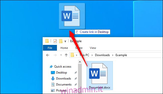 Creazione di un collegamento sul desktop da un file in Esplora file di Windows 10