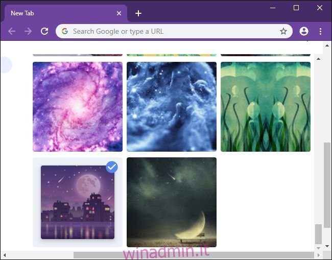 Scegliere un'immagine di sfondo per la pagina Nuova scheda di Chrome.