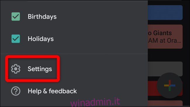 Impostazioni di Google Calendar Mobile