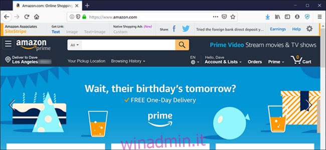 La home page personalizzata di Amazon.