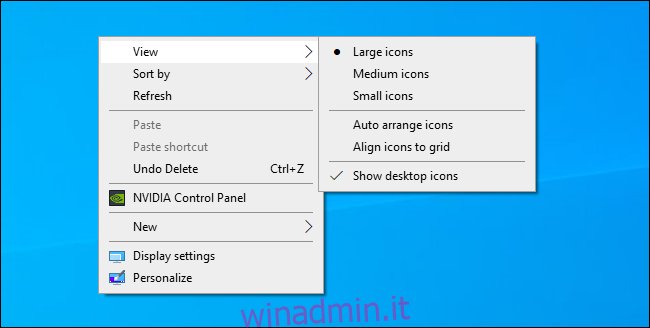 Scegliere la dimensione dell'icona del desktop di Windows dal menu contestuale del desktop.