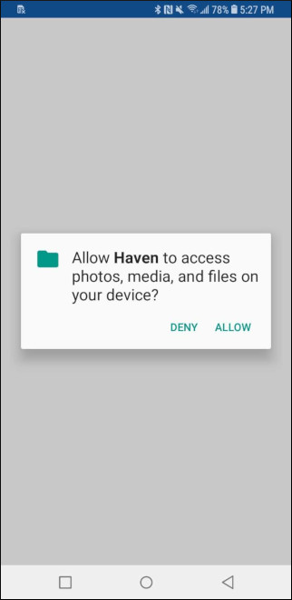 Richiesta di autorizzazione di Haven su Android