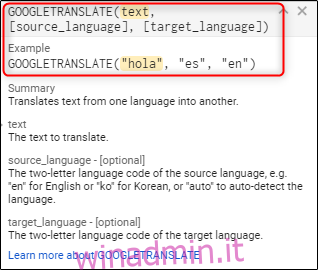 Formula di Google Translate