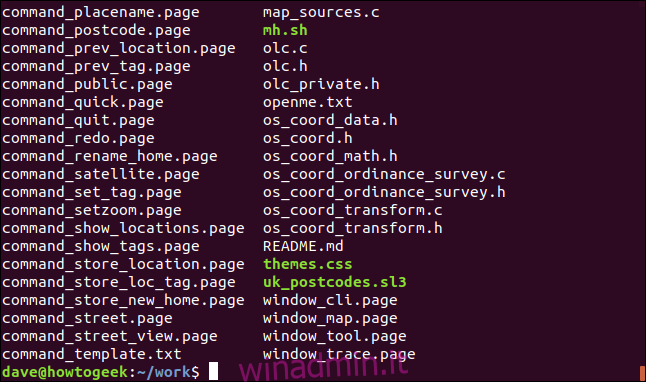 Raccolta di file in una directory, in una finestra di terminale