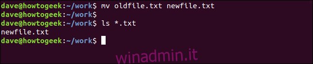 mv oldfile.txt newfile.txt in una finestra di terminale