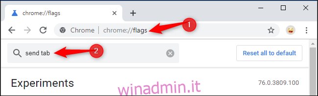 Trovare la scheda Invia a Self flag in Google Chrome
