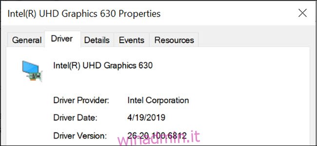 Proprietà del driver grafico Intel in Windows