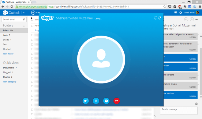 Skype su outlook.com chiama