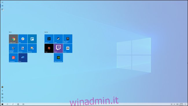 Schermata iniziale in modalità tablet di Windows 10