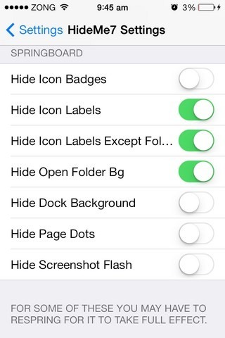 HideMe7 iOS Impostazioni SpringBoard