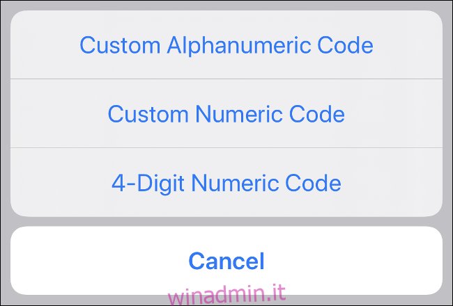 Crea un codice alfanumerico per sbloccare iPhone