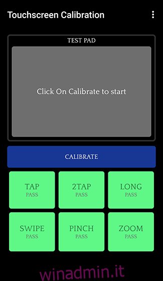 Apri l'app Touchscreen Calibration e tocca Calibra
