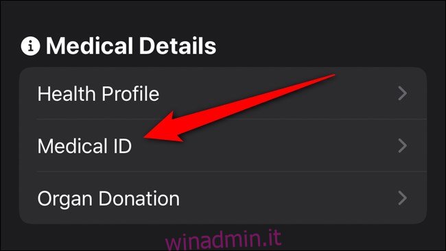App per la salute di Apple iPhone Seleziona ID medico