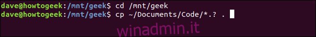 cp ~ / Documents / Code / *.?  .  in una finestra di terminale