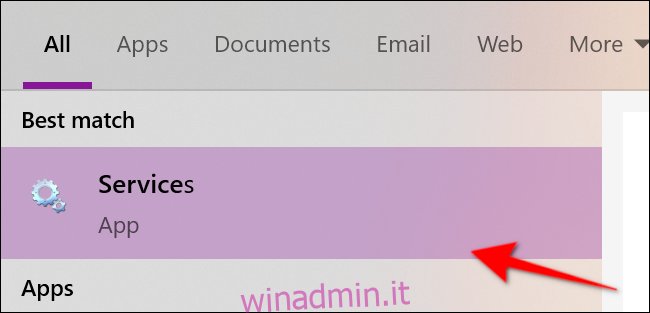 Avvia i servizi di Windows 10