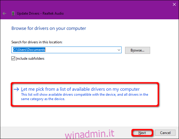 Windows 10 Fammi scegliere da un elenco