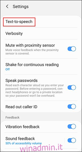 Tocca Sintesi vocale o Output sintesi vocale, a seconda del dispositivo Android