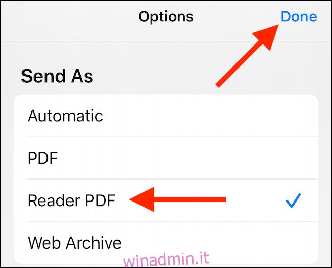 Seleziona l'opzione PDF che desideri, quindi tocca 