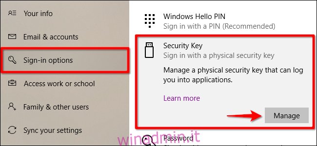 Windows 10 Rimuovi token di sicurezza