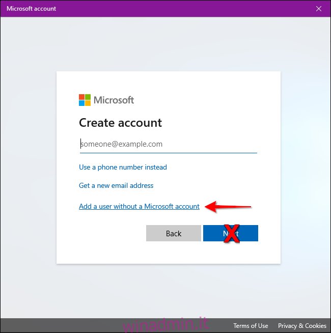 Windows 10 Nessun account Microsoft