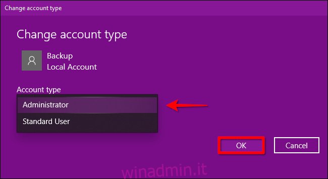 Windows 10 Cambia tipo di account Parte 2