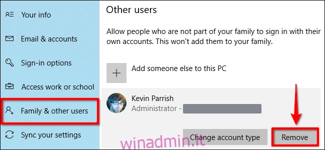 Windows 10 Elimina account