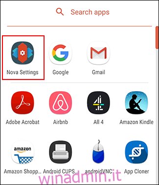 Gli utenti di Nova Launcher possono accedere alle impostazioni di Nova Launcher dal cassetto delle app