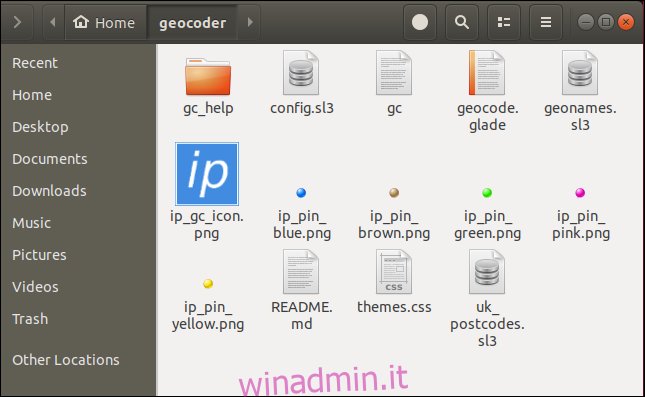 directory del geocoder con icona visibile