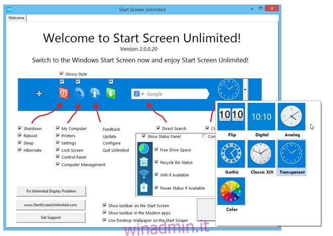 Start Screen Unlimited_Options