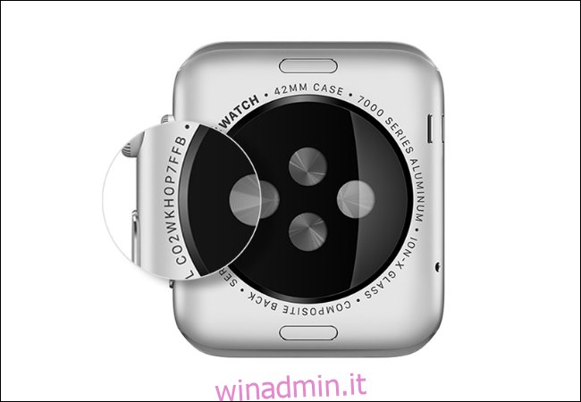 Trova il numero di serie di Apple Watch sul fondello