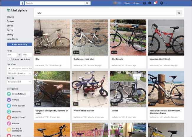 Ricerca di biciclette sul Marketplace di Facebook