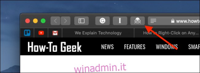 Fare clic sull'icona dell'estensione Dark Reader dalla barra degli strumenti di Safari