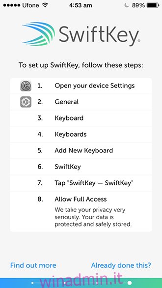 SwiftKey iOS - Configurazione