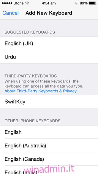 SwiftKey iOS - Aggiungi tastiera