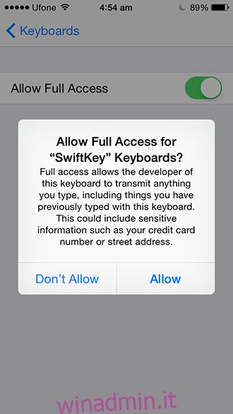 SwiftKey iOS: accesso completo