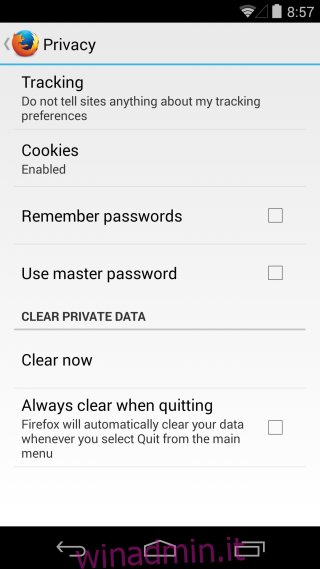 ff Android cancella i dati