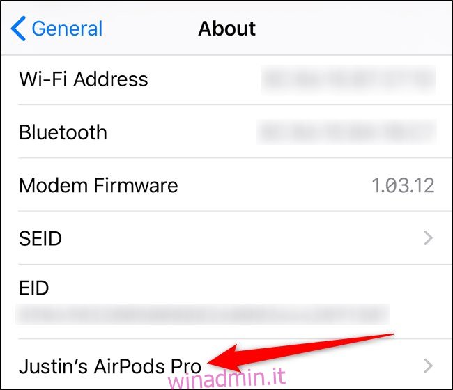 Apple iPhone tocca l'opzione AirPods