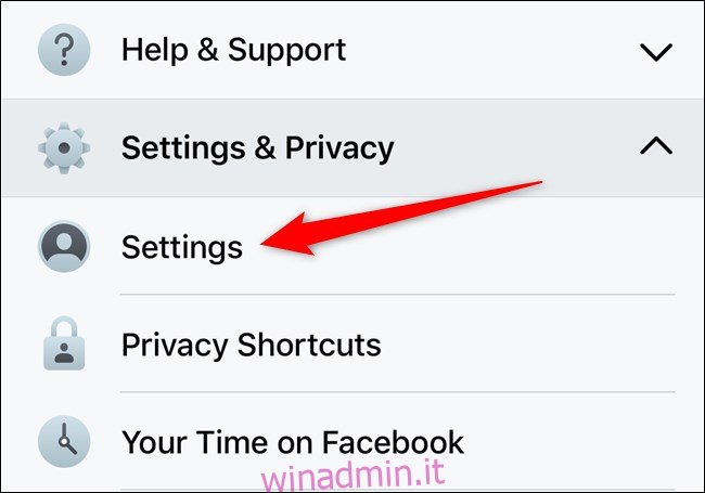 App Apple iPhone Facebook Seleziona Impostazioni