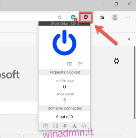 Premi sull'icona di un'estensione di Google Chrome, accanto alla barra degli indirizzi, per interagire con essa in Microsoft Edge