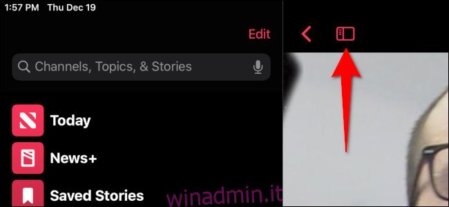 Il pulsante della barra laterale su un iPad
