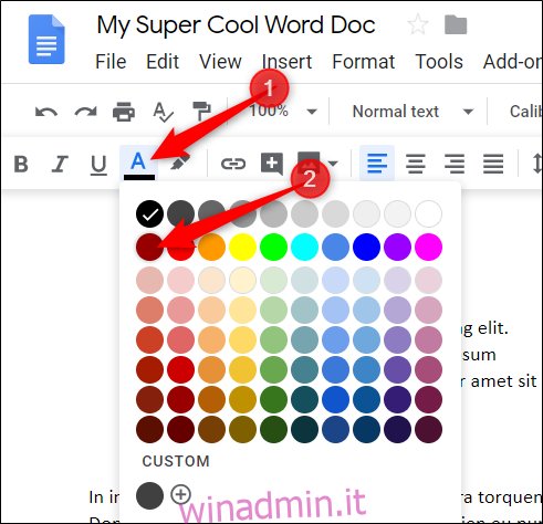 Fare clic sull'icona Colore testo e scegliere un colore.